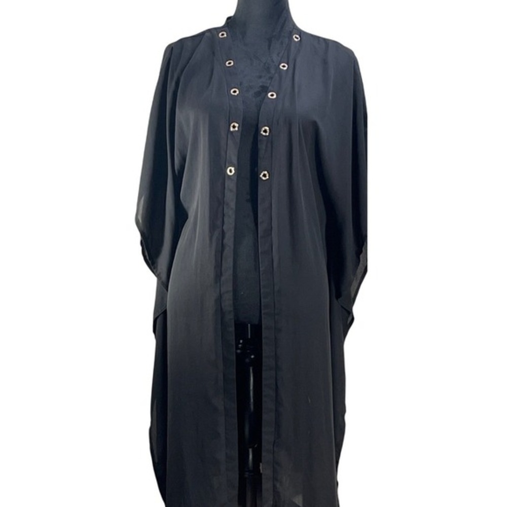 Black‎ One Size Duster Kimono Cardigan Open Front Grommet Details Flowy goth